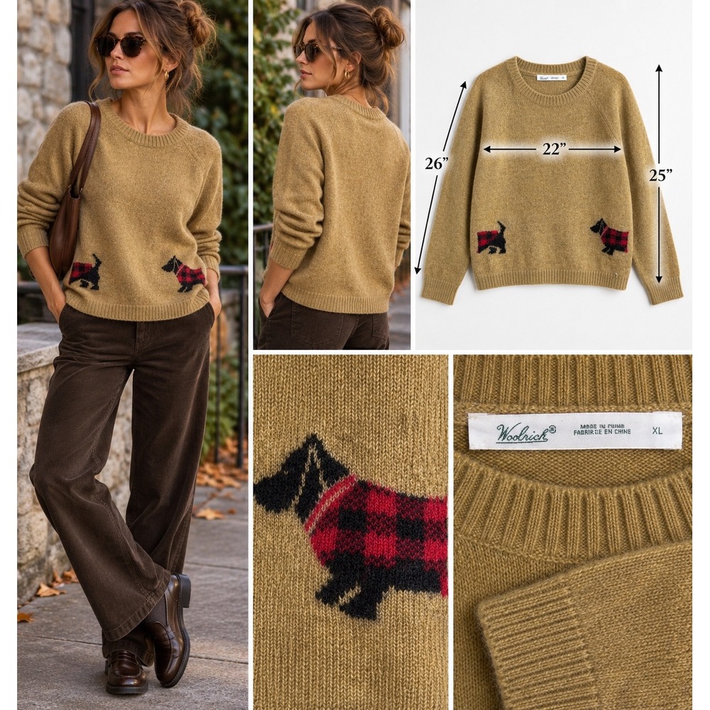 Woolrich XL Scottie Dog Wool Mohair Sweater Buffalo Plaid Grandpacore Cottage